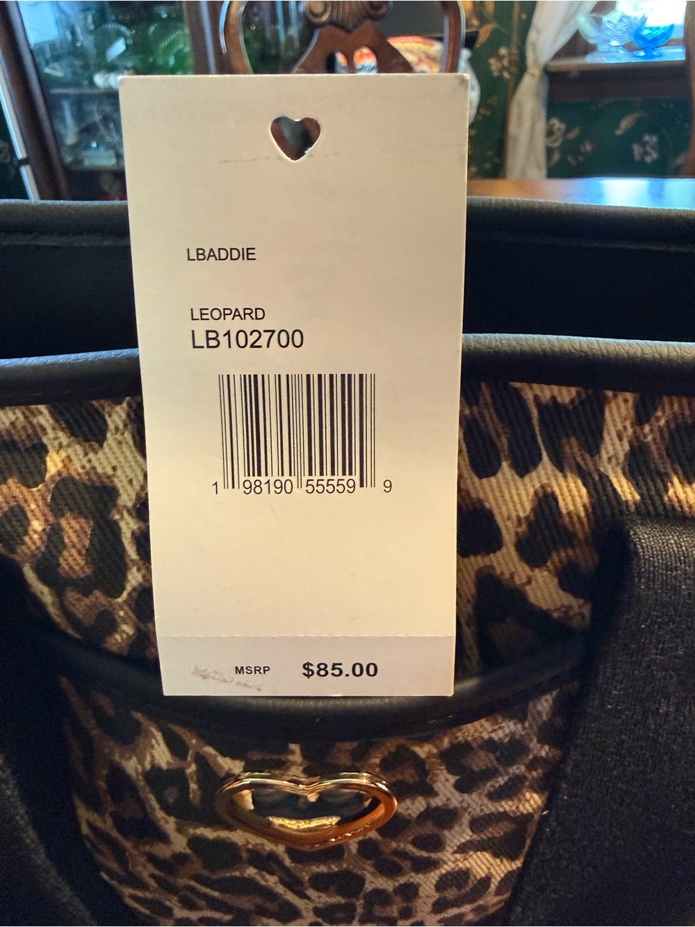 Betsey Johnson Leopard Print Tote with Black Trim and Plush Bear Charm - Picture 6 of 6